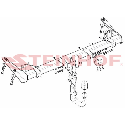 V-029 STEINHOF Фаркоп на Volkswagen Caddy, в т.ч. Maxi, кроме 4 Motion, кроме CNG 2004-2021, Volkswagen Caddy Alltrack Estate 2015-2021 без подрезки бампера. Тип шара: AV (вертикальное быстросъемное крепление шара на ключе). Нагрузки: 1650/80 кг, масса фа