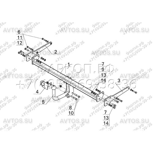 SZ 11 AVTOS Фаркоп на Suzuki SX4 хетчбек 5 дверей 2006-2013. Необходима подрезка бампера. Тип шара: A. Нагрузки: 1000/75 кг, масса фаркопа 17 кг (без электрики в комплекте)
