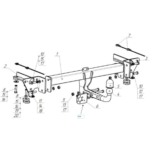 7628-A ORIS Фаркоп на Tenet T8 2025-, Xcite X-Cross 8 2024-, Chery Tiggo 8 2020-2024, Chery Tiggo 8 Pro 2021-2024, Chery Tiggo 8 Pro Max 2022- (кроме Hybrid) без подрезки бампера. Тип шара: A. Нагрузки: 1200/75 кг, масса фаркопа 16,5 кг (без электрики в к