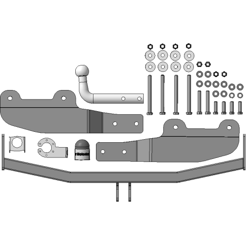 90917-A MOTODOR Фаркоп с оцинкованным шаром на Hyundai Staria 2021- без выреза в бампере. Тип шара: A. Нагрузки: 1850/75 кг, масса фаркопа 18,4 кг (без электрики в комплекте)