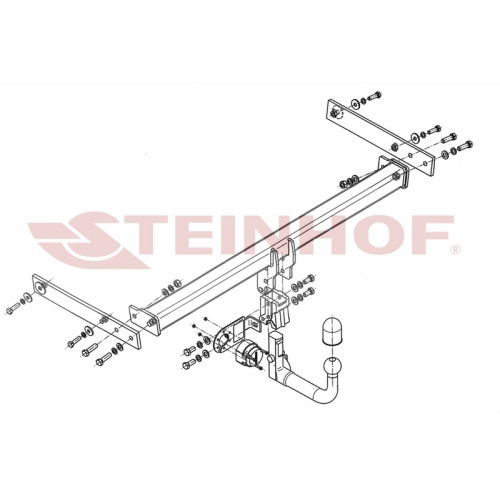 A-097 STEINHOF Фаркоп на Audi Q3, в т.ч. Quattro 2011-2019 без подрезки бампера. Тип шара: AV (вертикальное быстросъемное крепление шара на ключе). Нагрузки: 2500/100 кг, масса фаркопа 18,5 кг (без электрики в комплекте)