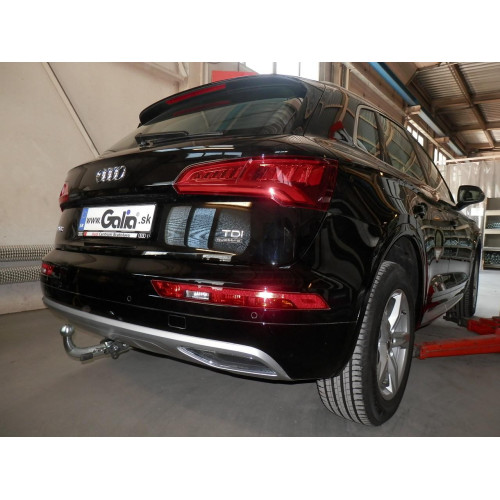 A050A GALIA Полностью оцинкованный фаркоп на Audi Q5 2017-2024, Audi Q5 Sportback 2021-2024. Подрозетник убирается за бампер. Тип шара: A. Невидимый вырез бампера. Нагрузки: 2450/100 кг, масса фаркопа 14,72 кг