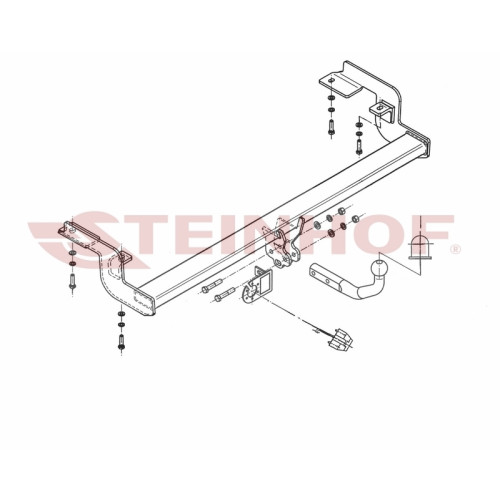 C-032 STEINHOF Фаркоп на Citroen C5 седан/лифтбек 2001-2004 без подрезки бампера. Тип шара: A. Нагрузки: 1800/75 кг, масса фаркопа 21,5 кг (без электрики в комплекте)
