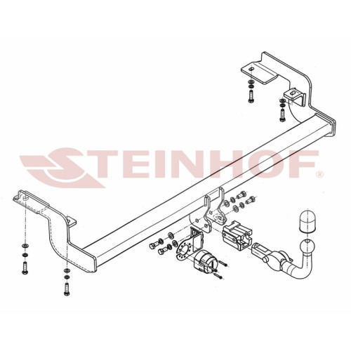 C-033 STEINHOF Фаркоп на Citroen C5 седан/лифтбек 2001-2004 без подрезки бампера. Тип шара: AH (горизонтальное быстросъемное крепление шара на ключе). Нагрузки: 1800/75 кг, масса фаркопа 21,5 кг (без электрики в комплекте)