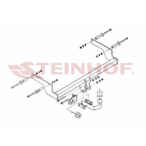 D-050 STEINHOF Фаркоп на Renault Logan 2005-2014, Dacia Logan седан 2004-2012 без подрезки бампера. Тип шара: A. Нагрузки: 1100/75 кг, масса фаркопа 16,4 кг (без электрики в комплекте)