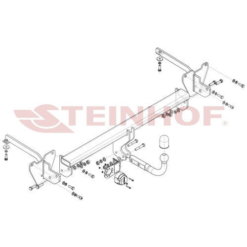 F-068 STEINHOF Фаркоп на FIAT Doblo, в т.ч. Maxi, кроме CNG 2010-2022, Opel Combo L1,L2, кроме CNG 2012-2018 без подрезки бампера. Тип шара: A. Нагрузки: 1500/75 кг, масса фаркопа 23,6 кг (без электрики в комплекте)
