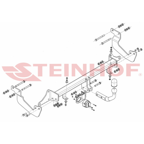 F-305 STEINHOF Фаркоп на Ford Transit Courier 2014-, Ford Tourneo Courier 2014- без подрезки бампера. Тип шара: A. Нагрузки: 1200/75 кг, масса фаркопа 18,32 кг (без электрики в комплекте)