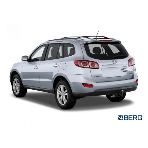 F.2317.001 BERG Фаркоп на Hyundai Santa Fe 2006-2012. Требуется подрезка бампера. Тип шара: A. Нагрузки: 2000/75 кг, масса фаркопа 24,8 кг (без электрики в комплекте)
