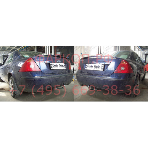 F097A GALIA Полностью оцинкованный фаркоп на Ford Mondeo седан/хетчбек 2000-2006. Подрозетник убирается за бампер. Тип шара: A. Невидимый вырез бампера. Нагрузки: 1800/75 кг, масса фаркопа 17,01 кг
