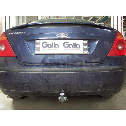 F097A GALIA Полностью оцинкованный фаркоп на Ford Mondeo седан/хетчбек 2000-2006. Подрозетник убирается за бампер. Тип шара: A. Невидимый вырез бампера. Нагрузки: 1800/75 кг, масса фаркопа 17,01 кг