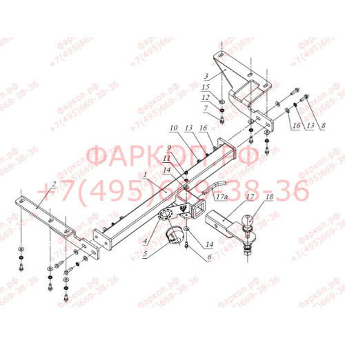 FA 0511-E Бизон Фаркоп на Honda CR-V 2006-2013. Требуется подрезка бампера. Тип шара: E (легкосъемный шар под квадрат). Нагрузки: 2500/120 кг. Не комплектуется электрикой