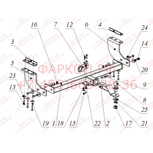 FA 0829-E Бизон Фаркоп на Ford Ranger 2013-2022, Mazda BT-50 2012-2020 без подрезки бампера. Тип шара: E (легкосъемный шар под квадрат). Нагрузки: 3000/120 кг. Не комплектуется электрикой