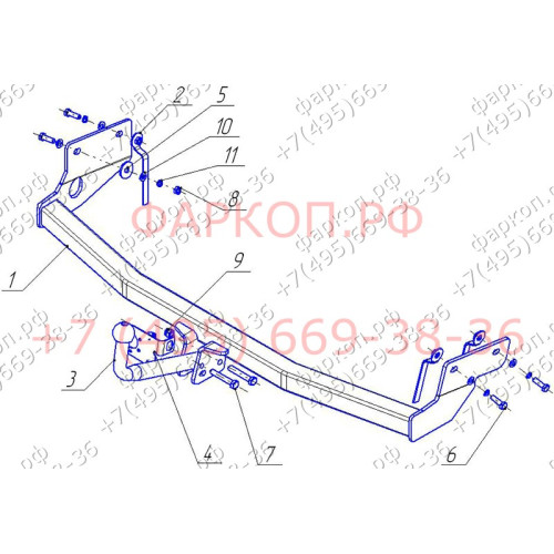 FD 14 AVTOS Фаркоп на Ford Focus I универсал 1998-2004 без подрезки бампера. Тип шара: A. Нагрузки: 1250/75 кг, масса фаркопа 17,5 кг (без электрики в комплекте)