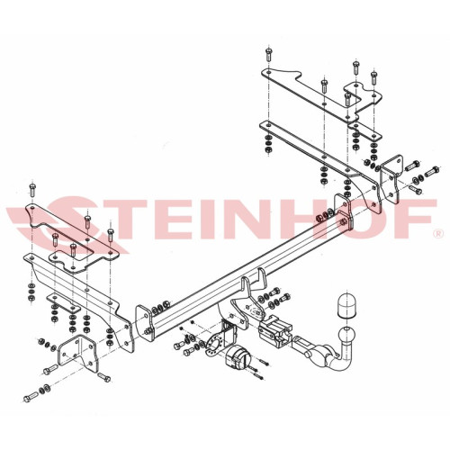 H-053 STEINHOF Фаркоп на Honda Civic хетчбек 5 дверей 2001-2005. Требуется подрезка бампера. Тип шара: AH (горизонтальное быстросъемное крепление шара на ключе). Нагрузки: 1200/75 кг, масса фаркопа 22 кг (без электрики в комплекте)