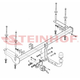 H-065 STEINHOF Фаркоп на Honda HR-V 3/5 дверей 2002-2006. Требуется подрезка бампера. Тип шара: A. Нагрузки: 1400/70 кг, масса фаркопа 17,81 кг (без электрики в компле