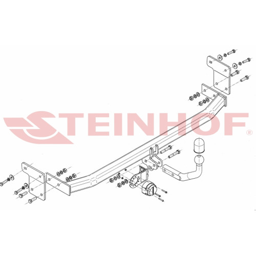 H-212 STEINHOF Фаркоп на Hyundai Elantra 2011-2016. Требуется подрезка бампера. Тип шара: A. Нагрузки: 1500/75 кг, масса фаркопа 16,5 кг (без электрики в комплекте)