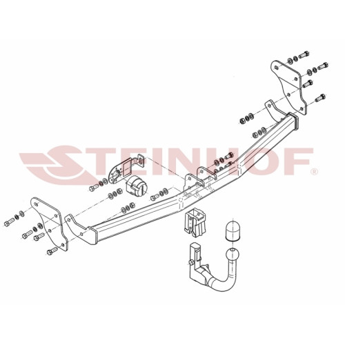 H-254 STEINHOF Фаркоп на Hyundai i20 хетчбек 5 дверей (PB) 2008-2012 без снятия и подрезки бампера. Тип шара: AV (вертикальное быстросъемное крепление шара на ключе). Нагрузки: 1200/50 кг, масса фаркопа 18,9 кг (без электрики в комплекте)