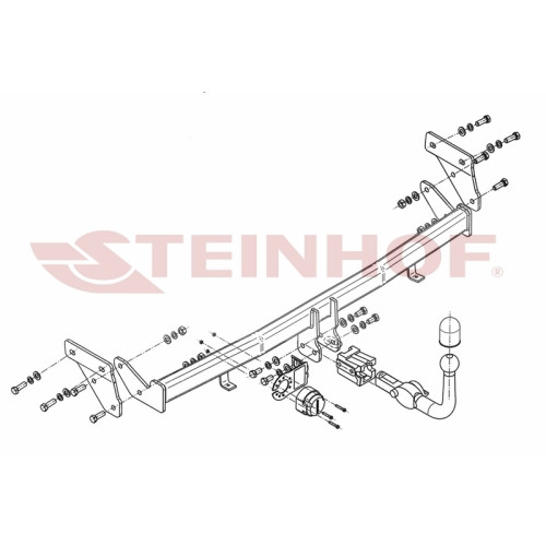 K-050 STEINHOF Фаркоп на Kia Rio седан 2013-2017 без снятия и подрезки бампера. Тип шара: AH (горизонтальное быстросъемное крепление шара на ключе). Нагрузки: 1200/75 кг, масса фаркопа 23,5 кг (без электрики в комплекте)