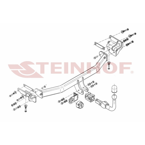 K-058 STEINHOF Фаркоп на Kia Carens 2013-2019 без снятия и подрезки бампера. Тип шара: AH (горизонтальное быстросъемное крепление шара на ключе). Нагрузки: 1500/75 кг, масса фаркопа 19 кг (без электрики в комплекте)