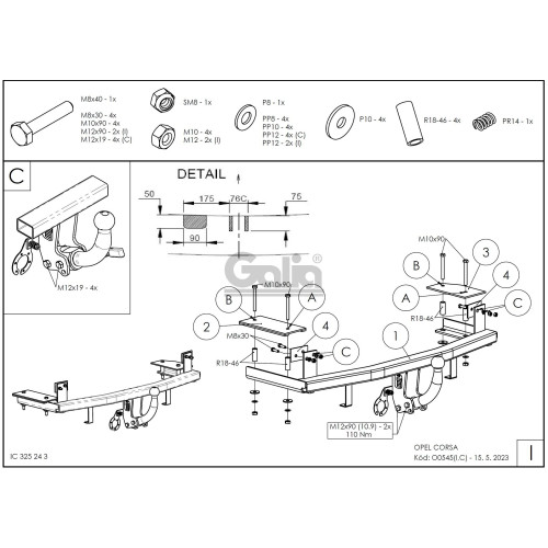 O054A GALIA Полностью оцинкованный фаркоп на Opel Corsa C 2000-2006. Особенности: Номерной знак на заднем бампере. Подрозетник убирается за бампер. Тип шара: A. Невидимый вырез бампера. Нагрузки: 1200/50 кг, масса фаркопа 14,92 кг