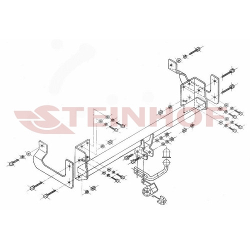 P-040 STEINHOF Фаркоп на Peugeot 407 седан 2004-2011 без подрезки бампера. Тип шара: A. Нагрузки: 1600/75 кг, масса фаркопа 24 кг (без электрики в комплекте)