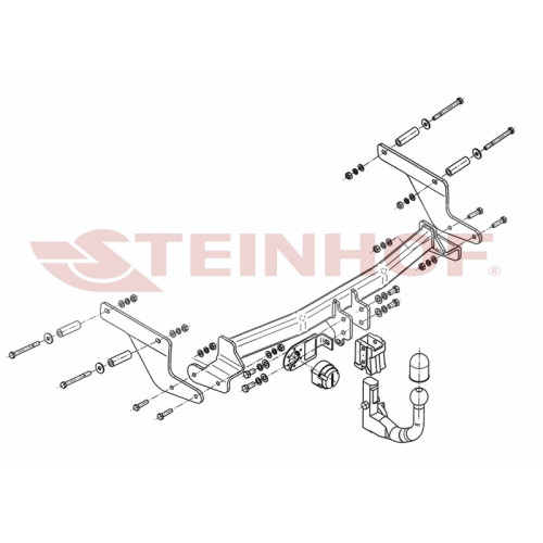 R-017 STEINHOF Фаркоп на Renault Captur 2013-2020 (Европейская версия). Требуется подрезка бампера. Тип шара: AV (вертикальное быстросъемное крепление шара на ключе). Нагрузки: 1200/75 кг, масса фаркопа 20,7 кг (без электрики в комплекте)