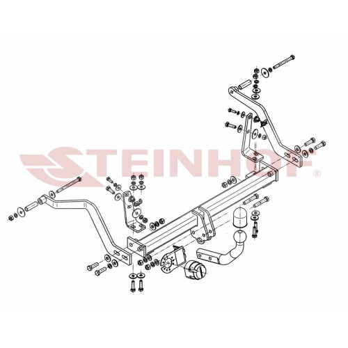 R-100 STEINHOF Фаркоп на Renault Megane I Scenic, кроме 4x4 1996-06/2003 без снятия и подрезки бампера. Тип шара: A. Нагрузки: 1400/75 кг, масса фаркопа 16,3 кг (без электрики в комплекте)