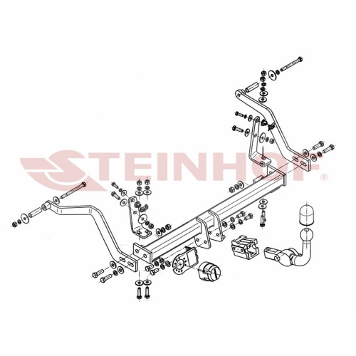 R-101 STEINHOF Фаркоп на Renault Megane I Scenic, кроме 4x4 1996-06/2003 без снятия и подрезки бампера. Тип шара: AH (горизонтальное быстросъемное крепление шара на ключе). Нагрузки: 1400/75 кг, масса фаркопа 17,9 кг (без электрики в комплекте)