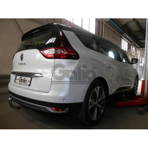 R099A GALIA Полностью оцинкованный фаркоп на Renault Scenic 2016-2022, Renault Grand Scenic 2016-2022. Подрозетник убирается за бампер. Тип шара: A. Установка без выреза бампера. Нагрузки: 2000/80 кг, масса фаркопа 19,72 кг