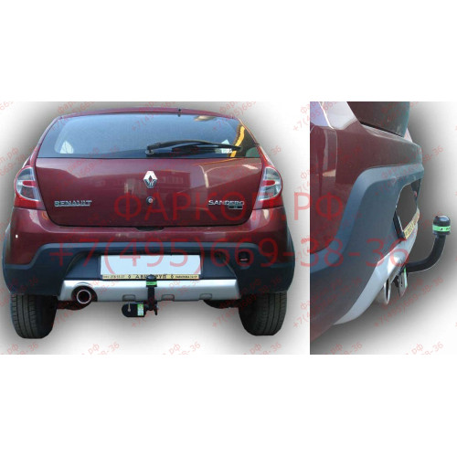 R110-A Лидер-плюс ТСУ для Renault Sandero Stepway 2008-2014 без снятия и выреза бампера. Нагрузки: 1200/75 кг, масса фаркопа 21,32 кг (без электрики в комплекте)