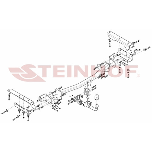 T-196 STEINHOF Фаркоп на Toyota RAV4 2013-2019. Требуется подрезка бампера. Тип шара: AV (вертикальное быстросъемное крепление шара на ключе). Нагрузки: 2000/90 кг, масса фаркопа 30,7 кг (без электрики в комплекте)