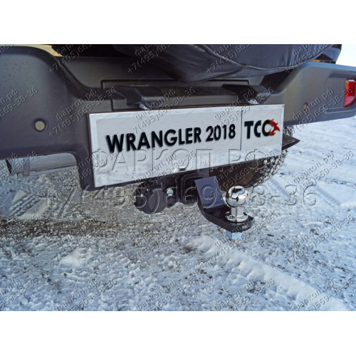 TCU00134 ТСС Фаркоп на Jeep Wrangler JL 2018- без подрезки бампера. Тип шара: E (шаровый узел под американский квадрат). Нагрузки: 3500/150 кг