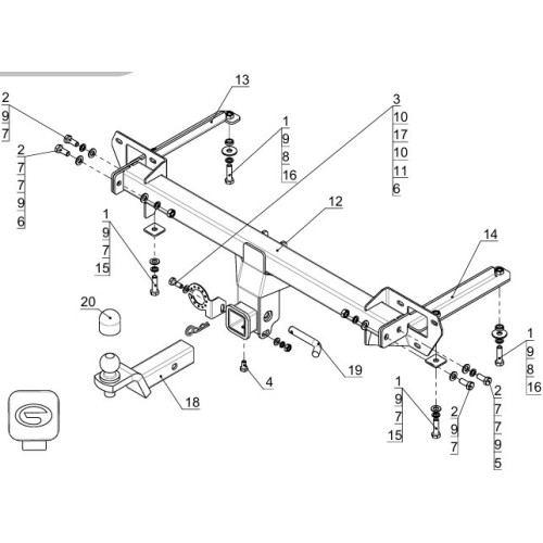 TCU00377 ТСС Фаркоп оцинкованный на GAC GS5 2020-2023. Требуется подрезка бампера. Тип шара: E (шаровый узел под американский квадрат). Нагрузки: 750/50 кг