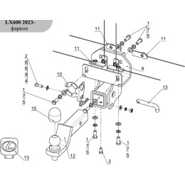 TCU00401 ТСС Фаркоп на Lexus LX600 2021-. Тип шара: E (шаровый узел под американский квадрат). Нагрузки: 2500/100 кг