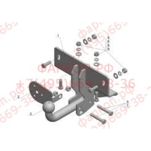 TD 113 AVTOS Фаркоп на Tagaz Tager 2008-2011, SsangYong Korando 1997-2003 без подрезки бампера. Тип шара: A. Нагрузки: 1250/75 кг, масса фаркопа 8,5 кг (без электрики в комплекте)