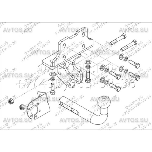 TY 21 AVTOS Фаркоп на Toyota Land Cruiser 120 2002-2009, Lexus GX 2003-2009 без подрезки бампера. Тип шара: A. Нагрузки: 1250/75 кг, масса фаркопа 22,5 кг (без электрики в комплекте)