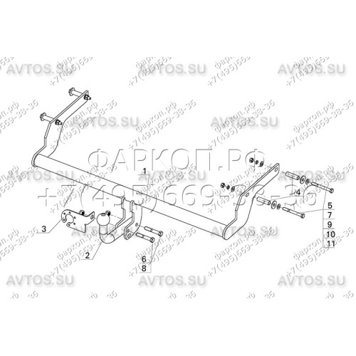 VAZ-66 AVTOS Фаркоп на Lada XRay 2016-2022 без выреза в бампере. Тип шара: A. Нагрузки: 1100/50 кг, масса фаркопа 12 кг (без электрики в комплекте)