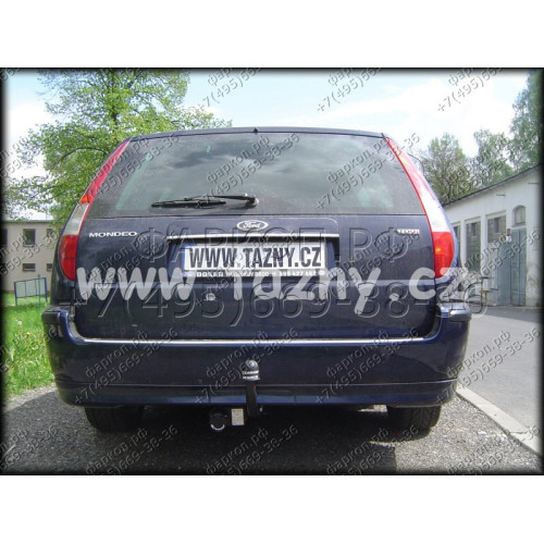 F-263 STEINHOF Фаркоп на Ford Mondeo универсал 10/2000-06/2007. Требуется подрезка бампера. Тип шара: A. Нагрузки: 2000/80 кг, масса фаркопа 20,5 кг (без электрики в комплекте)