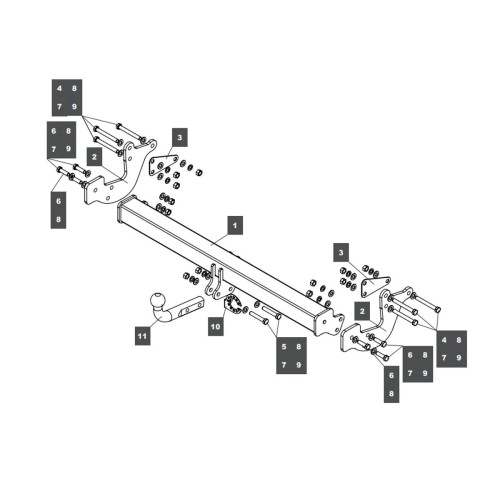 139313 BALTEX Фаркоп на Mercedes V-Class w447 2014-, Mercedes Vito w447 2014-. Невидимая подрезка бампера. Тип шара: A. Нагрузки: 2500/100 кг, масса фаркопа 20,4 кг (без электрики в комплекте)