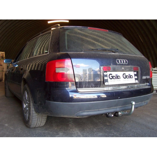 A023A GALIA Полностью оцинкованный фаркоп на Audi A6 седан/универсал, включая 4WD (Quattro) 1997-2004. Подрозетник убирается за бампер. Тип шара: A. Невидимый вырез бампера. Нагрузки: 2100/85 кг, масса фаркопа 19,42 кг