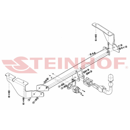 C-034 STEINHOF Фаркоп на Citroen C5 универсал 2001-2004, 2004-2008 без снятия и подрезки бампера. Тип шара: AH (горизонтальное быстросъемное крепление шара на ключе). Нагрузки: 2000/85 кг, масса фаркопа 21 кг (без электрики в комплекте)