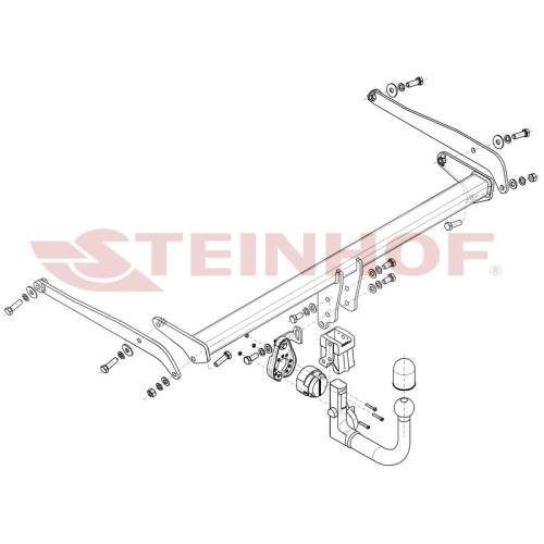 F-316 STEINHOF Фаркоп на Ford Puma (в т.ч. ST-line, ST Line X, Titanium, Titanium X, Hybrid) 09/2019-. Требуется подрезка бампера. Тип шара: AV (вертикальное быстросъемное крепление шара на ключе). Нагрузки: 1200/90 кг, масса фаркопа 12,75 кг (без электри