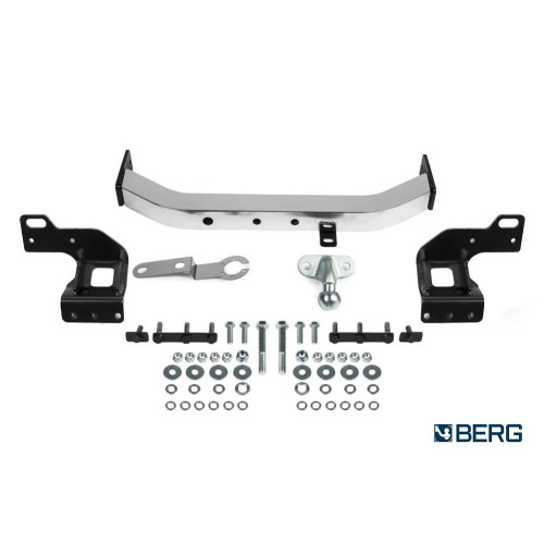 F.4016.001 BERG Фаркоп с нержавеющей накладкой на Mitsubishi Pajero Sport 2021- без снятия и подрезки бампера. Тип шара: F. Нагрузки: 2000/75 кг, масса фаркопа 18 кг (без электрики в комплекте)