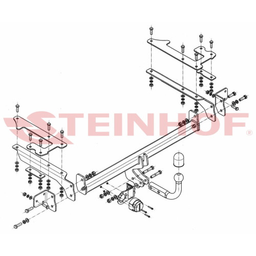 H-052 STEINHOF Фаркоп на Honda Civic хетчбек 5 дверей 2001-2005. Требуется подрезка бампера. Тип шара: A. Нагрузки: 1200/75 кг, масса фаркопа 20,23 кг (без электрики в комплекте)