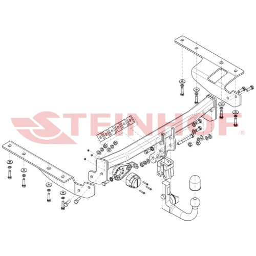 H-058 STEINHOF Фаркоп на Honda CR-V 2007-2012. Требуется подрезка бампера. Тип шара: AV (вертикальное быстросъемное крепление шара на ключе). Нагрузки: 2000/100 кг, масса фаркопа 24,5 кг (без электрики в комплекте)