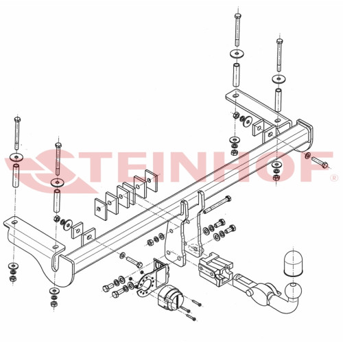 H-064 STEINHOF Фаркоп на Honda HR-V 3/5 дверей 1999-2002. Требуется подрезка бампера. Тип шара: AH (горизонтальное быстросъемное крепление шара на ключе). Нагрузки: 1400/70 кг, масса фаркопа 19,5 кг (без электрики в комплекте)