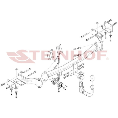 H-230 STEINHOF Фаркоп на Hyundai ix55 2WD/4WD 2008-2012. Требуется подрезка бампера. Тип шара: AV (вертикальное быстросъемное крепление шара на ключе). Нагрузки: 3200/140 кг, масса фаркопа 30,1 кг (без электрики в комплекте)