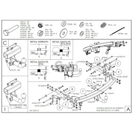 H091A GALIA Полностью оцинкованный фаркоп на Hyundai Santa Fe 2012-2018, 2018-2021, Kia Sorento 2012-2015, 2015-2020. Подрозетник убирается за бампер. Тип шара: A. Подрезка бампе