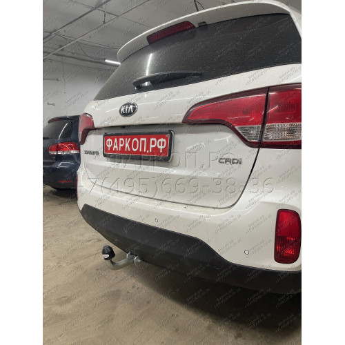 H091A GALIA Полностью оцинкованный фаркоп на Hyundai Santa Fe 2012-2018, 2018-2021, Kia Sorento 2012-2015, 2015-2020. Подрозетник убирается за бампер. Тип шара: A. Подрезка бампера. Нагрузки: 2600/120 кг, масса фаркопа 17,22 кг