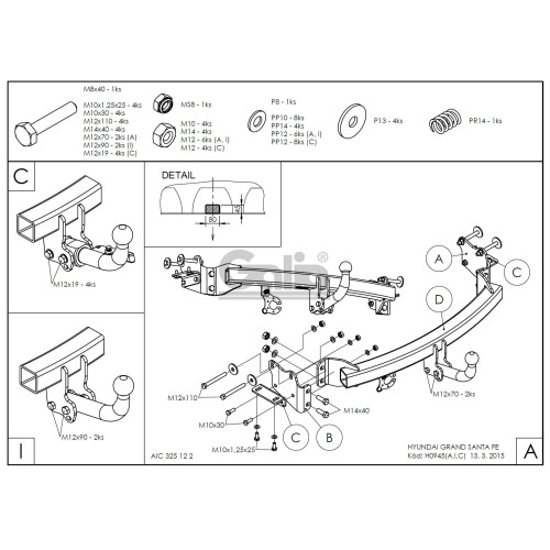 H094C GALIA Полностью оцинкованный фаркоп на Hyundai Grand Santa Fe 2014-2018. Подрозетник убирается за бампер. Тип шара: C (горизонтальный съемный). Невидимый вырез бампера. Нагрузки: 2500/100 кг, масса фаркопа 19,67 кг